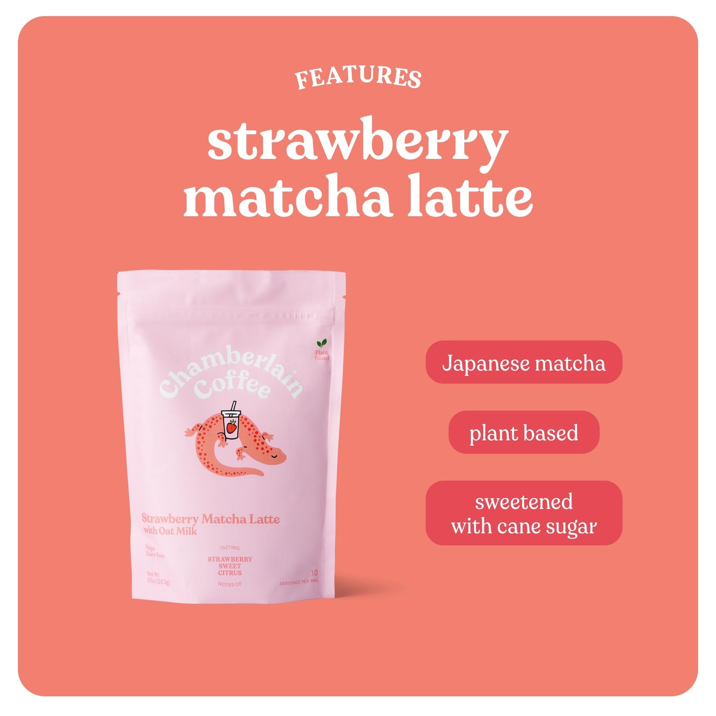 Chamberlain Coffee Strawberry Matcha Latte - Vegan Strawberry Matcha Latte With Oat Milk - Strawberry, Sweet, Citrus - Japanese