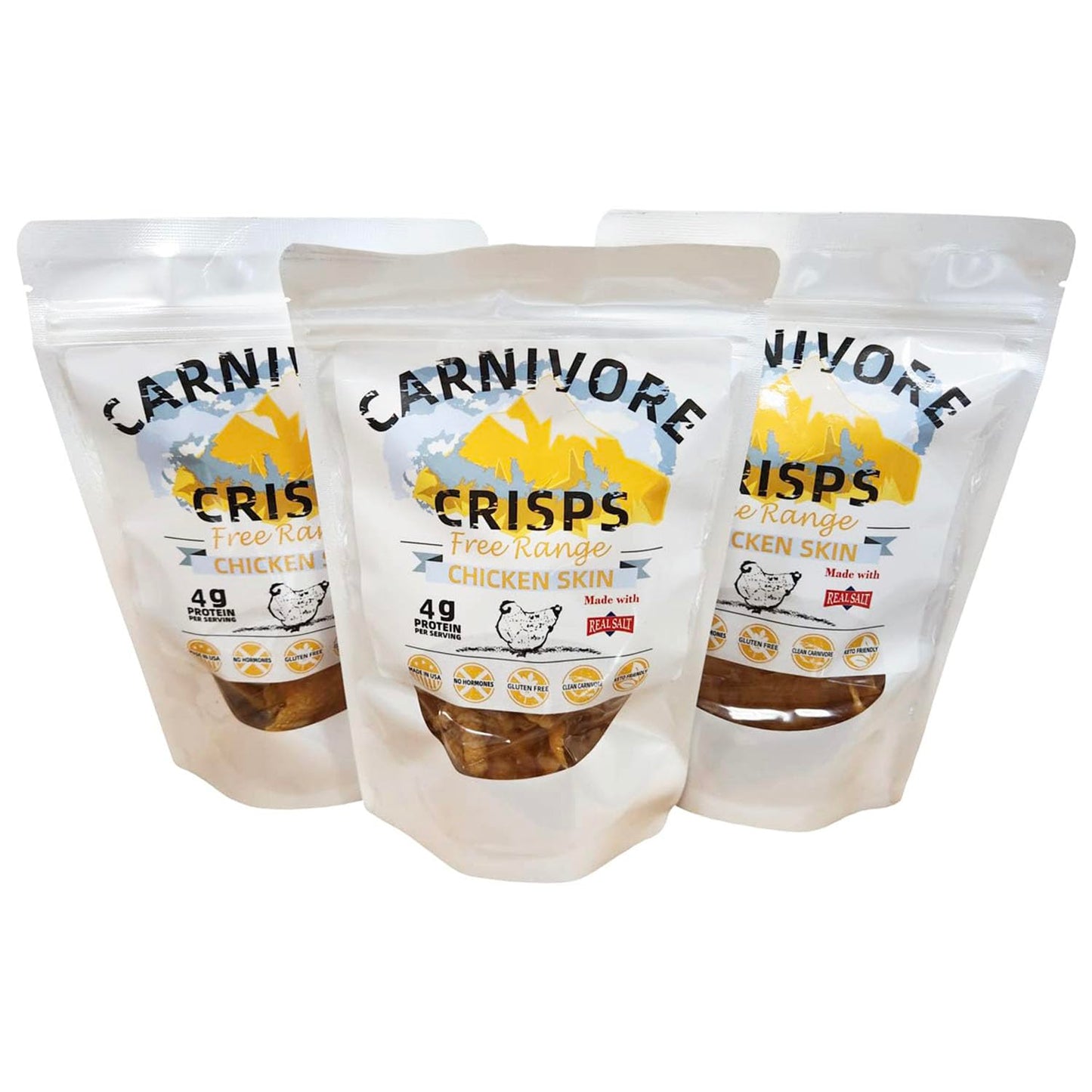 Carnivore Crisps Chicken Skin Snacks, High Protein, Keto & Gluten-Free, 1.5 oz (Pack of 3)