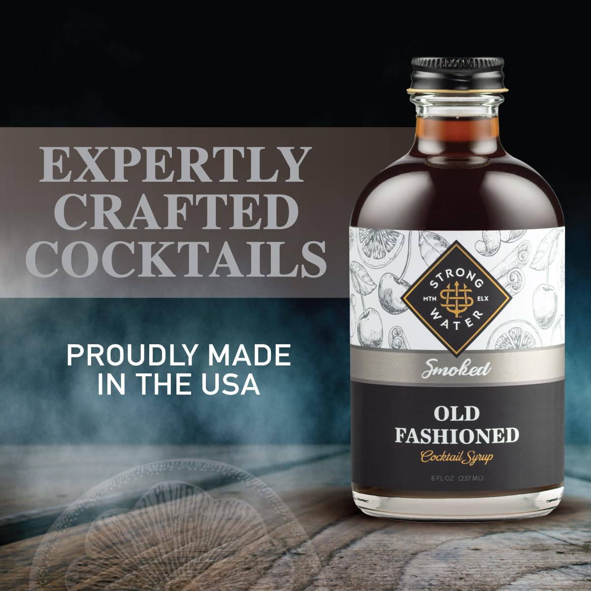 Strongwater Smoked Old Fashioned Cocktail Mixer - Handcrafted Syrup with Tea, Sugar, Citrus & Cherry - 8 Fl Oz