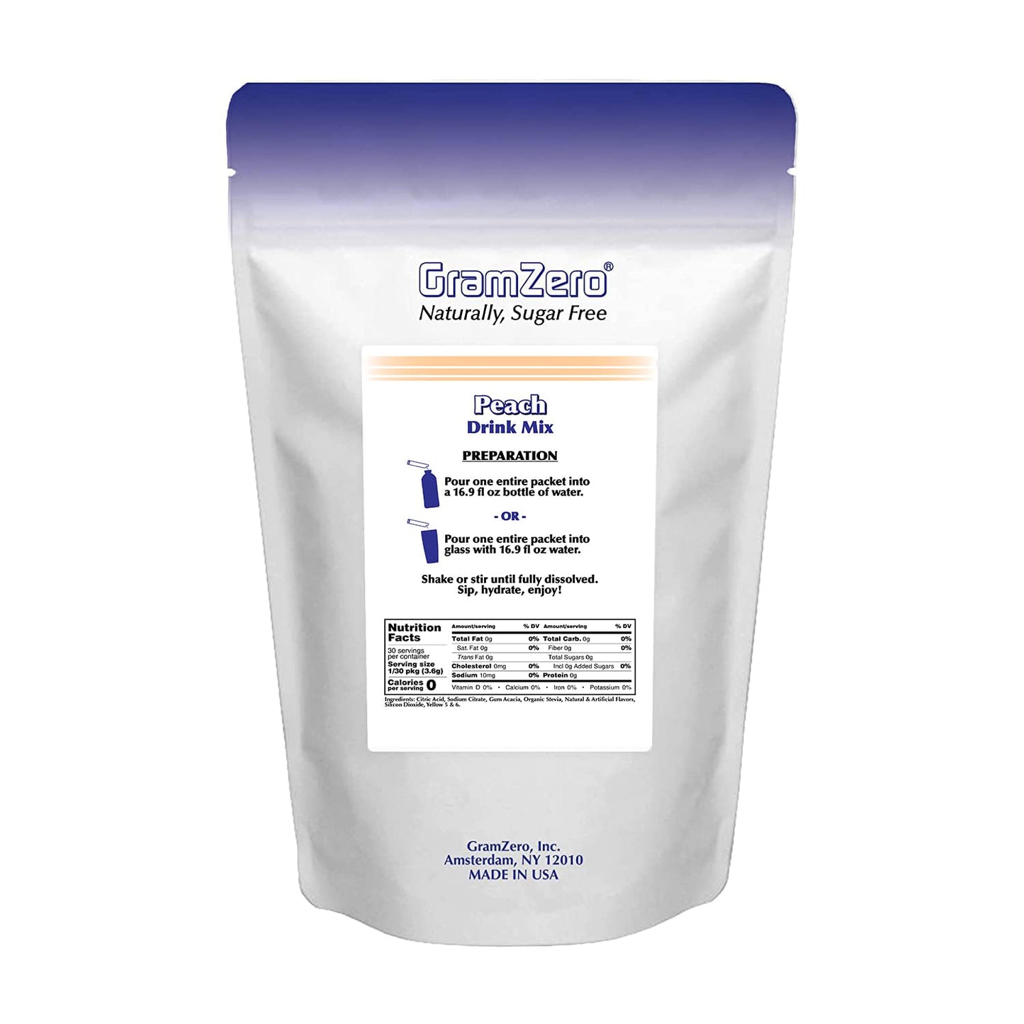Gramzero 2Go Sticks - Peach, Zero Calorie Sugar Free Drink Mix, Stevia Sweetened, Great For Nutrition Club Loaded Tea To Go Kits