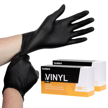 Okiaas Black Disposable Gloves Xl, Vinyl Gloves Disposable Latex Free, 5 Mil, 200 Count, For Food Prep, Household Cleaning, Hair