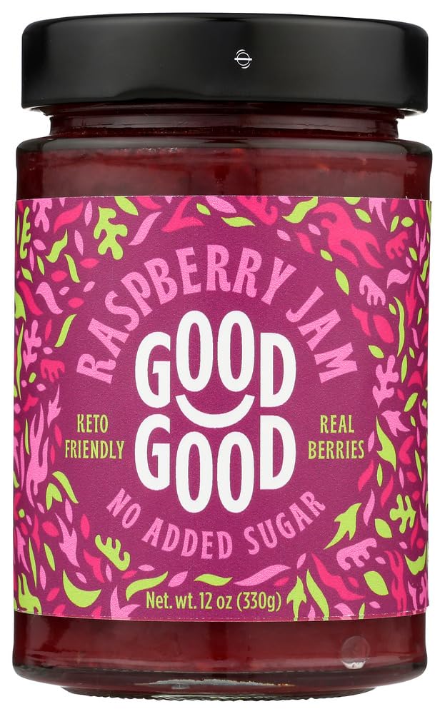 Good Good Sweet Raspberry Jam, Real Berries, No Added Sugar, Keto Friendly, Gluten Free, Vegetarian Friendly, 12 Ounce (Pack of 
