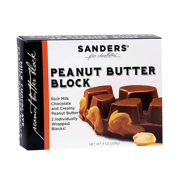 Sanders Milk Chocolate Covered Peanut Butter Block, Gift Box Of 2 Individually Wrapped 4 Oz Blocks