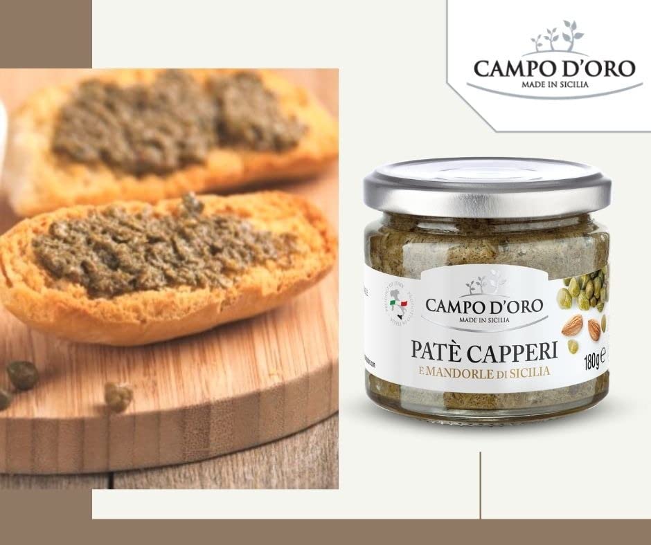 Campo D'Oro - Capers Pate Spreadable, Caper & Almond Sandwich Spread, Non-Gmo, Product Of Italy, 6.34 Oz 180G