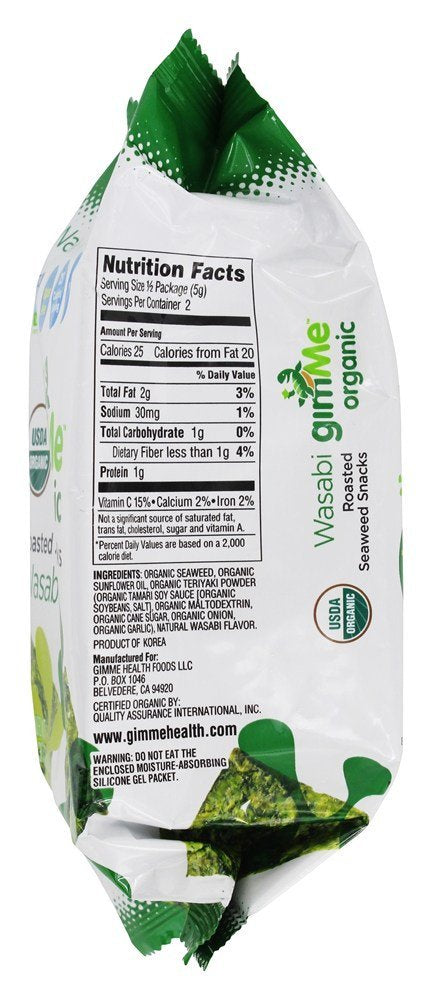 Gimme Organic Wasabi Roasted Seaweed Snacks, 0.35 Ounce - 12 Per Case.