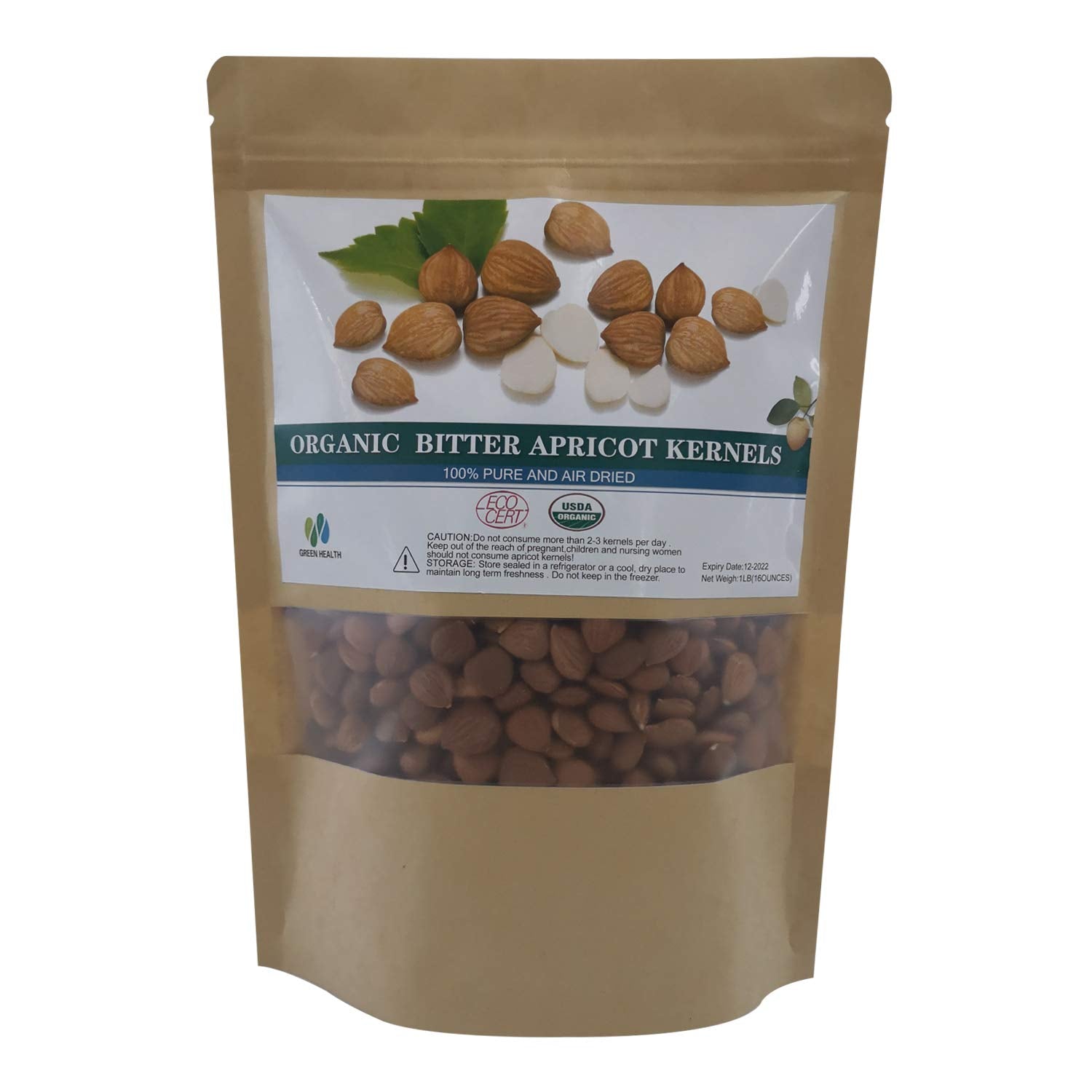 Natural Raw Bitter Apricot Kernels 16oz  Organic USDA Certified Bitter Apricot Seeds 1LB