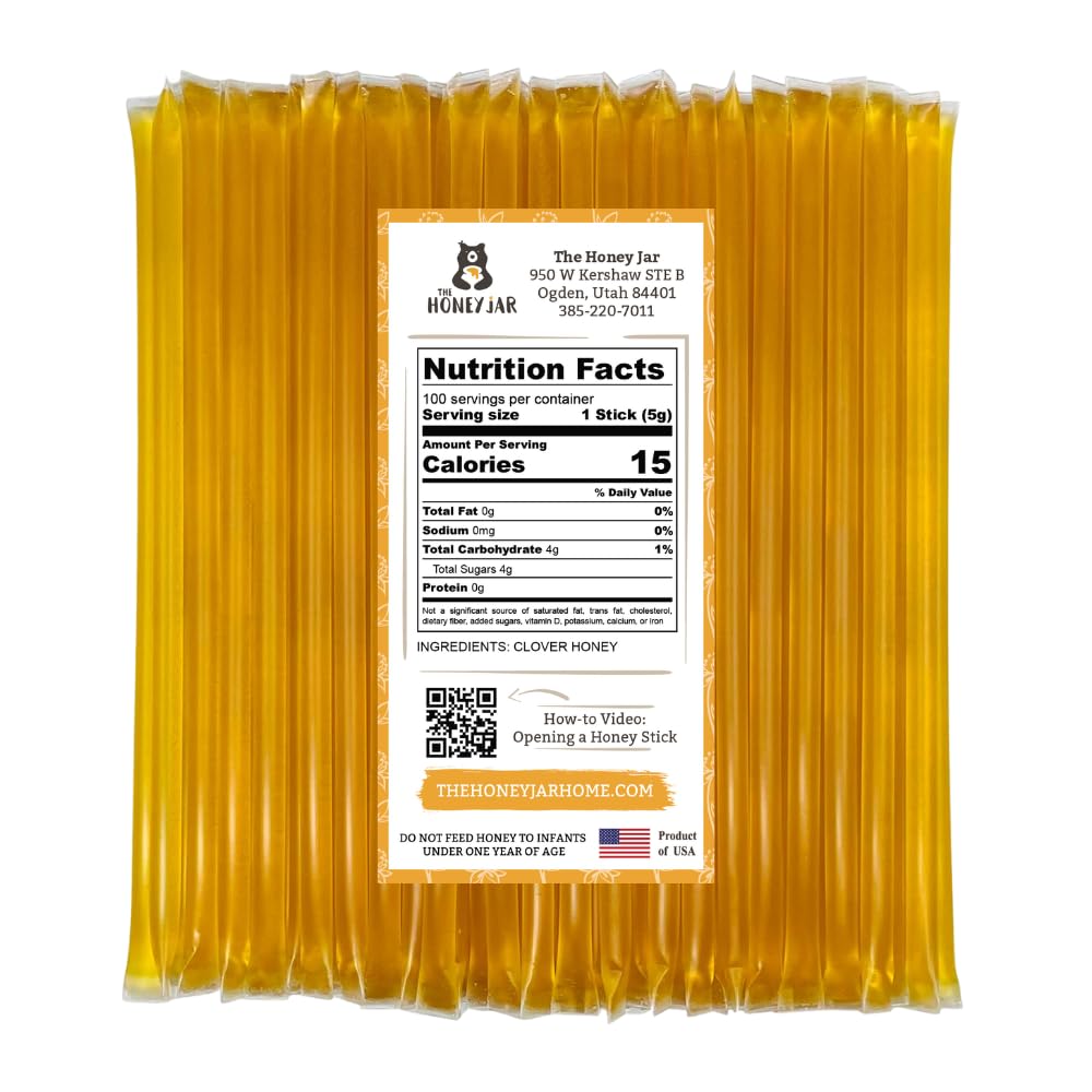 The Honey Jar Raw Honey Straws - 100 Count - Pure Honey Sticks for Tea and Coffee