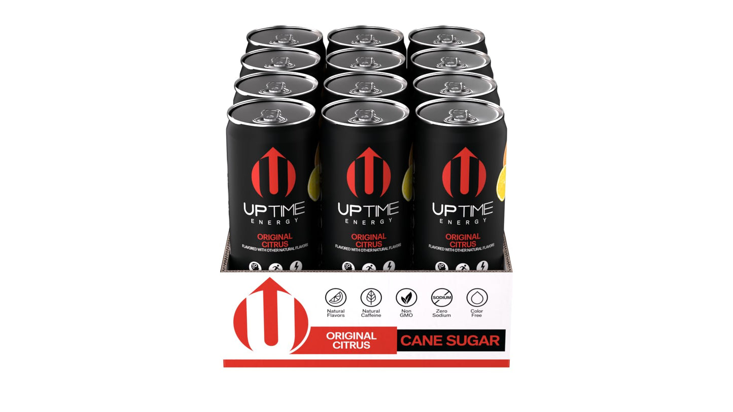 UPTIME Premium Energy Drink, Original Citrus, Natural Caffeine, 12oz Bottles, Pack of 12