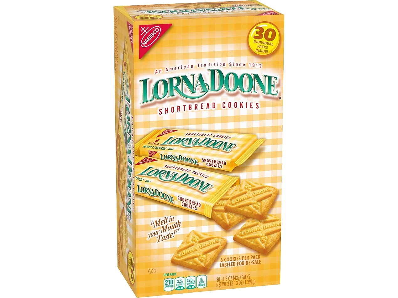 NABISCO Lorna Doone Shortbread Cookies - 30 Count, 1.5 Ounce Packs, Golden Color, Model 00044000013141