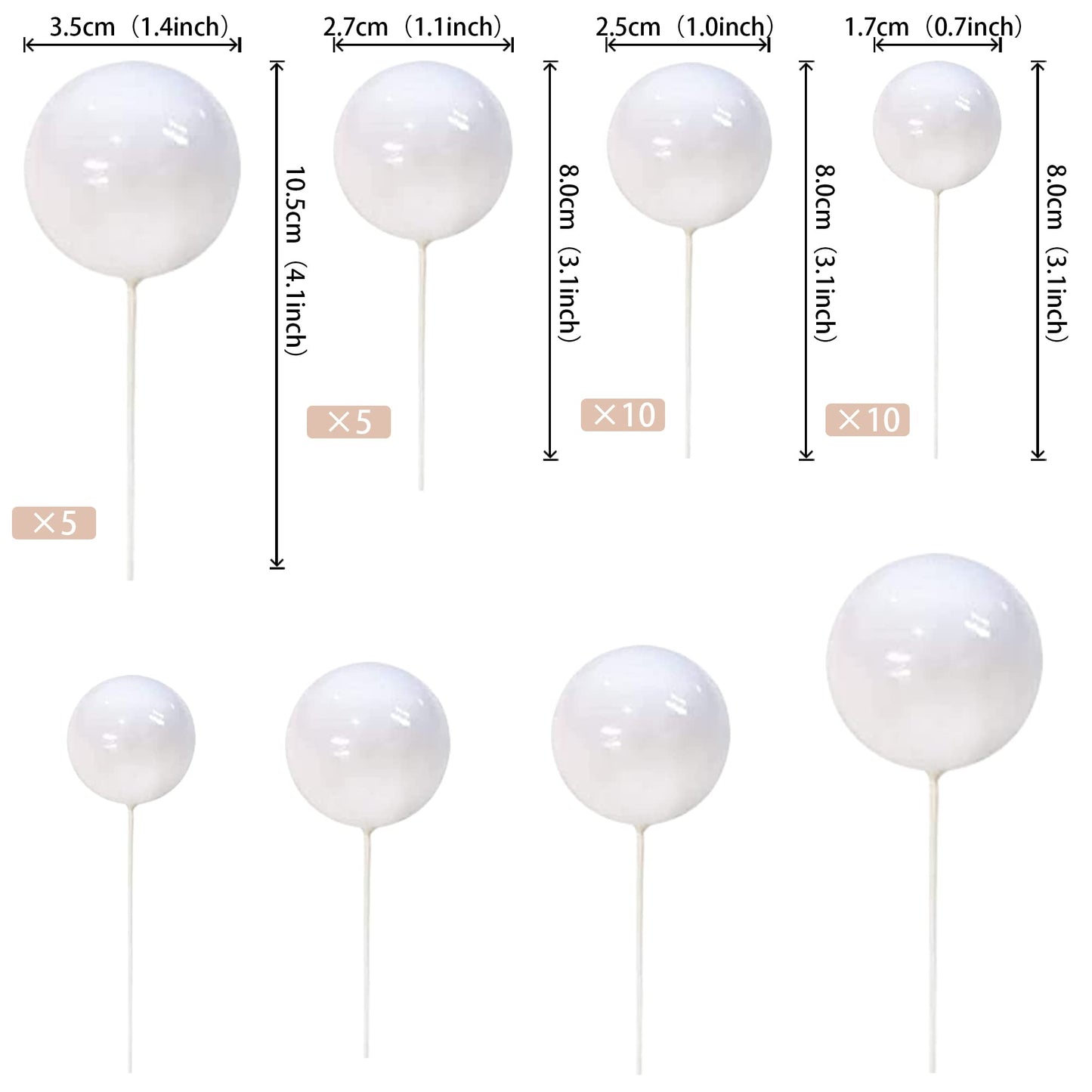 Rssta i Mini Balloon Cake Topper - 30 PCS Faux Pearl Foam Balls - White - Model XM237-white - Ideal for Baby Shower, Wedding, Birthday Decor
