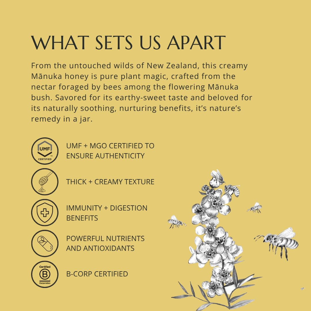BeeNZ Raw Kanuka Honey - Pure New Zealand Monofloral Kanuka Honey, Natural Sweetener & Superfood for Wellness, Skin Care, and Go