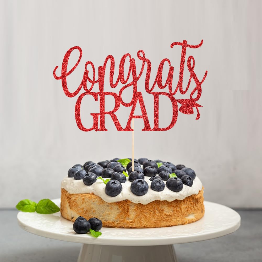 LVEUD Congrats Grad Cake Topper, Red Cardboard Graduation Decoration for 2025 Party