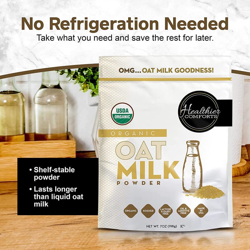 Healthier Comforts Oat Milk Powder - Gluten-Free, Vegan, USDA Organic, 7oz