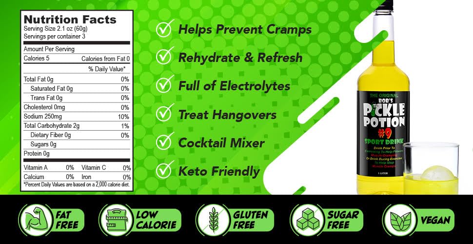 Bobs Pickle Potion #9 Dill Juice Sports Drink - 33.8 Fl Oz (Pack of 1)