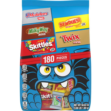 3 Musketeers, Milky Way, Twix, Starburst, & Skittles Halloween Variety Bag, 180 Pieces