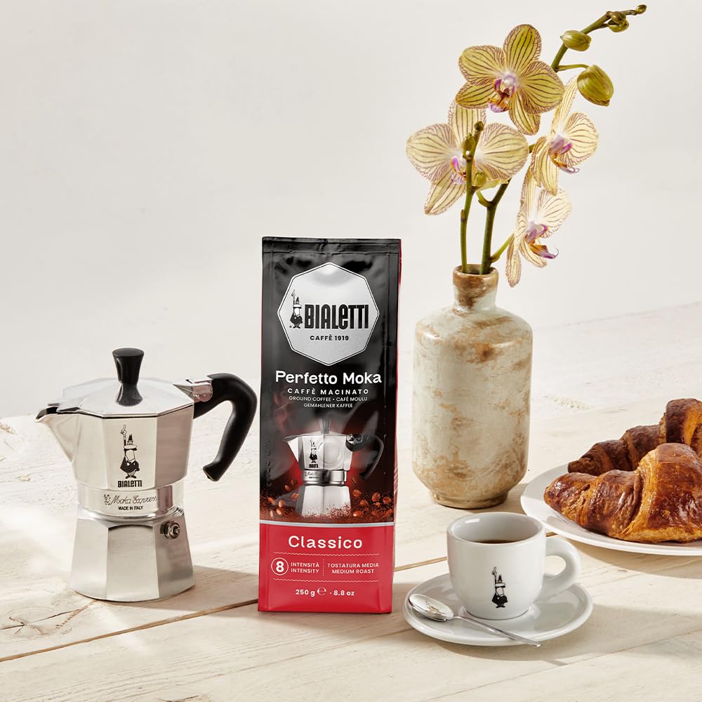 Bialetti - Perfetto Moka Classico: Medium roast ground coffee, hazelnut and dried fruit aroma, 250g x 6, bag with aroma valve