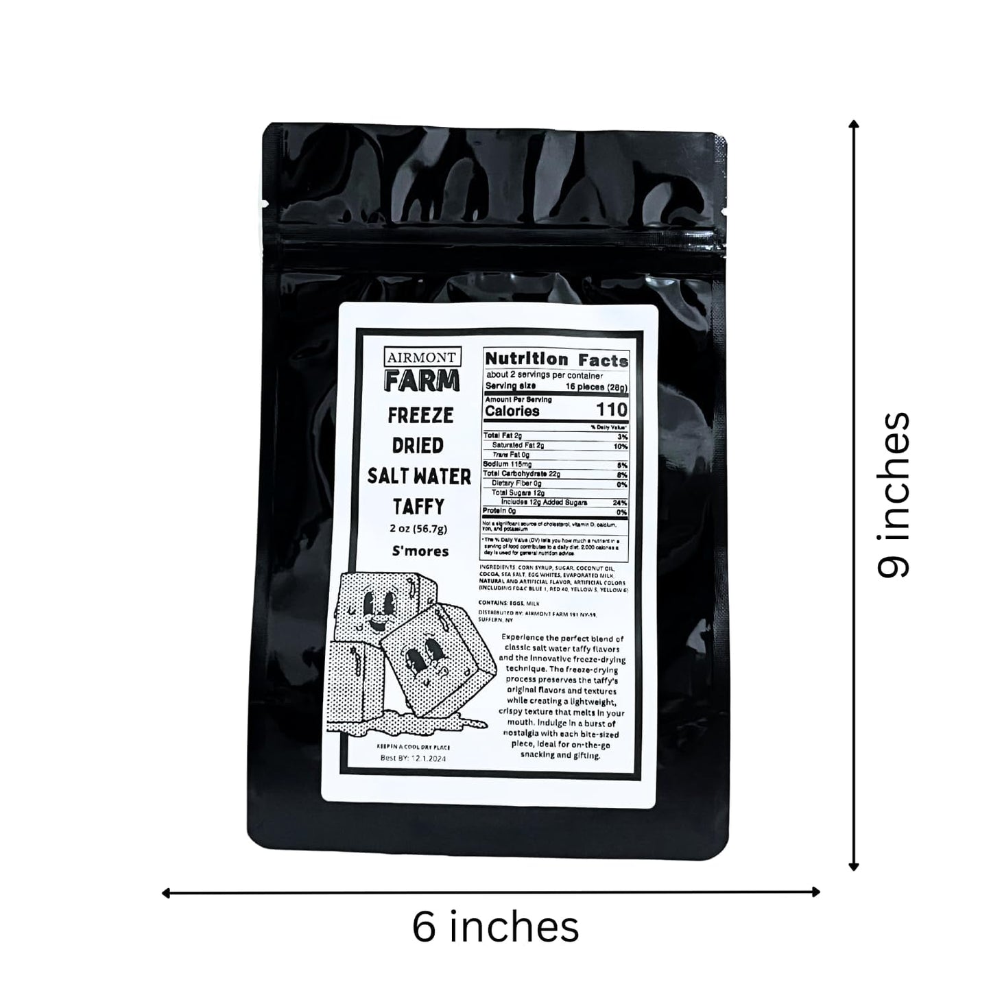 Airmont Farm Freeze-Dried Candy Salt Water Taffy - Bite-Sized Smores Flavor - 2 oz Packaging