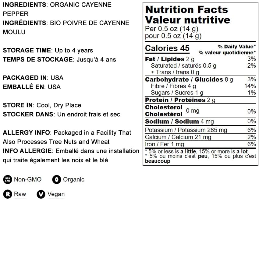 Food To Live Organic Ground Cayenne Pepper, 4 Ounces - 100% Pure, Natural And Non-Gmo Powder - Fiery Spice With Bold Flavor - Pe