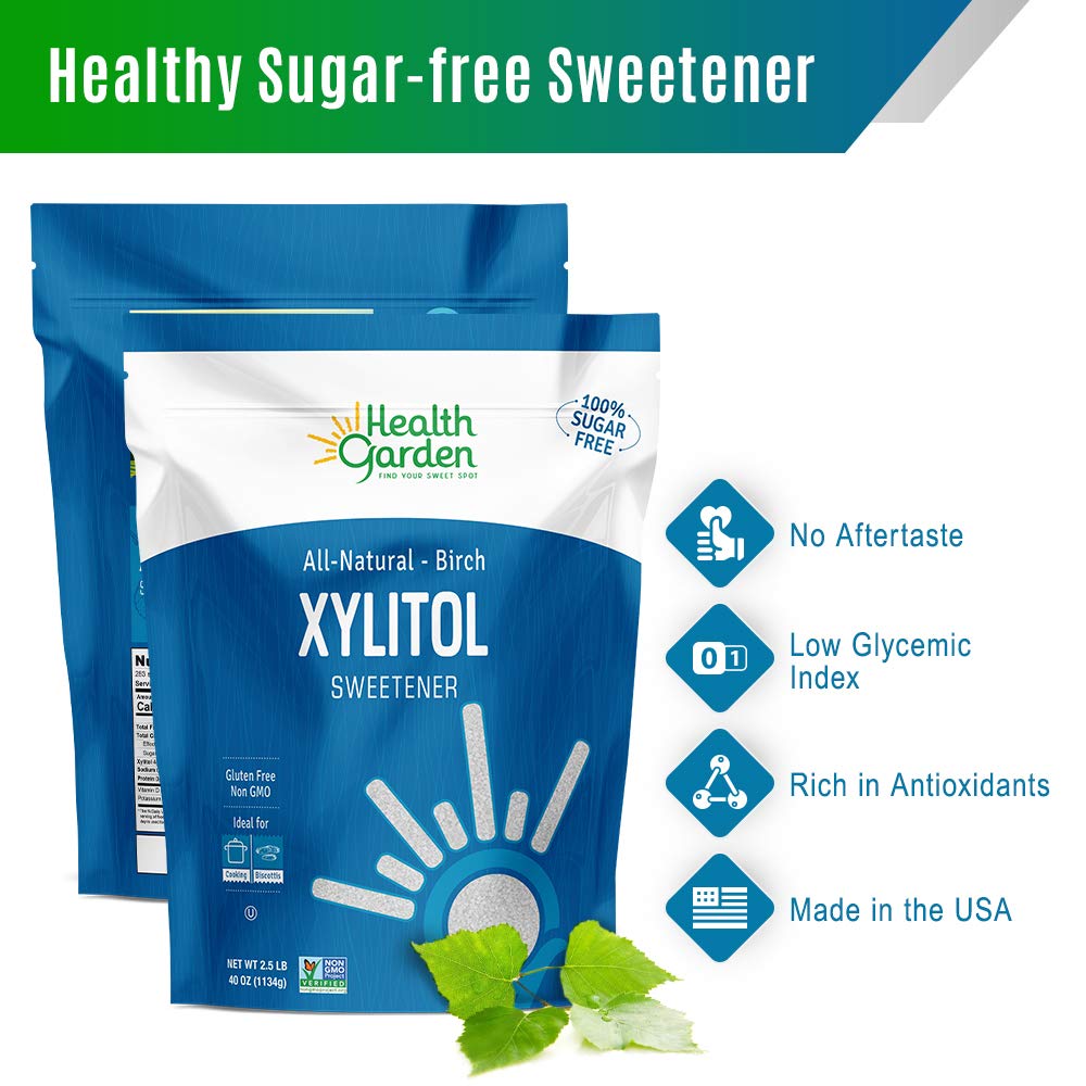 Health Garden Birch Xylitol Sweetener - 2.5 Lb Resealable Bag - Pure Birch Xylitol - Non Gmo, Kosher, And Made In The U.S.A. - Ideal Powdered Sugar Substitute - Non-Gmo Sugar Alternative