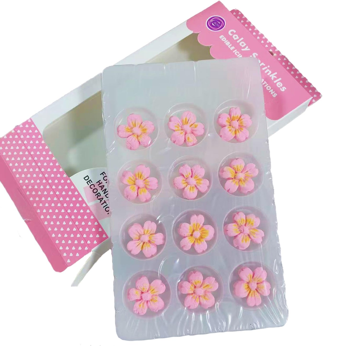 Sentovac 12 Pcs Pink Flowers Icing Decoration Edible Candy Dessert Valentine Sprinkles Diy For Cookie Cake Cupcake Topper Icing