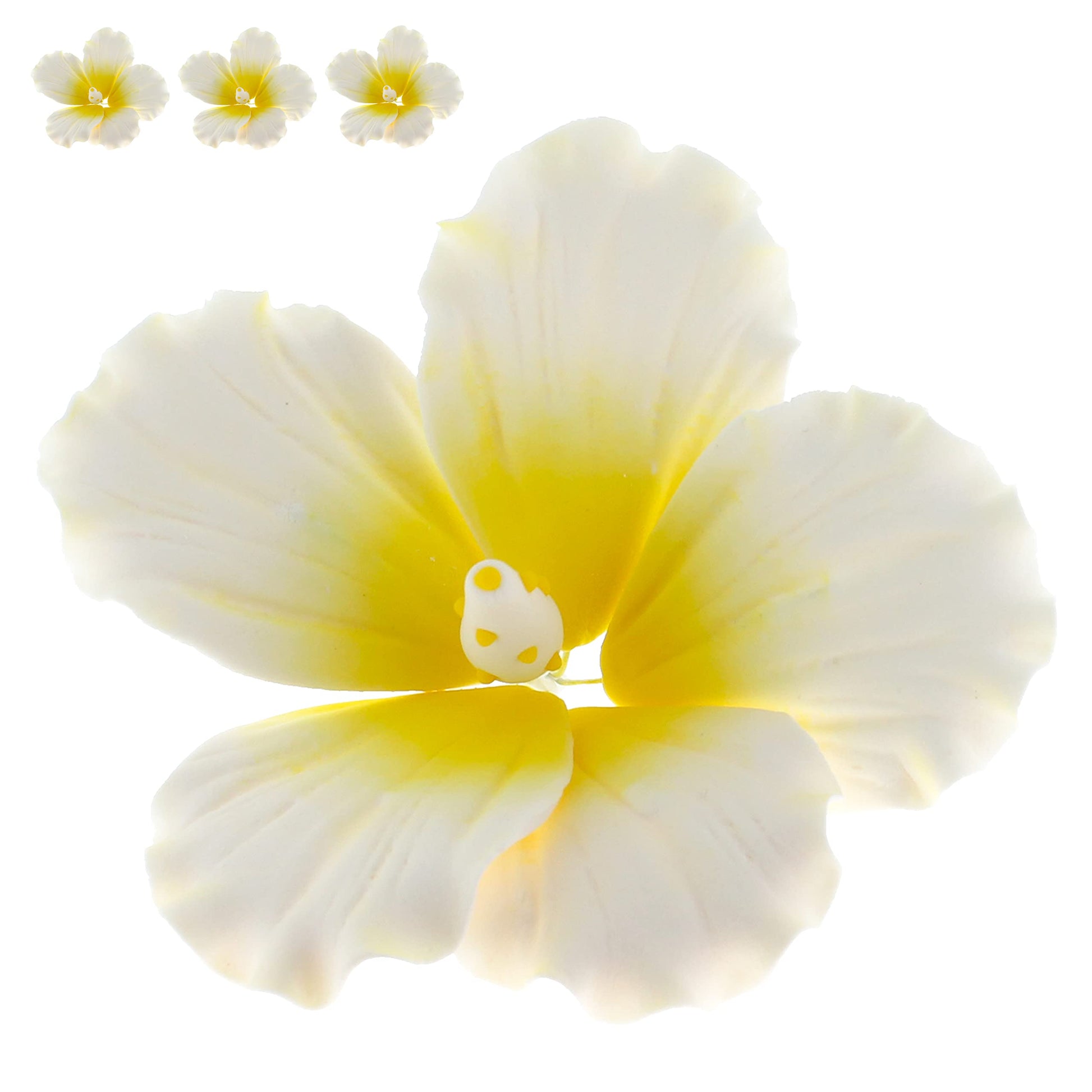 Global Sugar Art Hibiscus Sugar Cake Flowers, White with Yellow, Large 3 Count