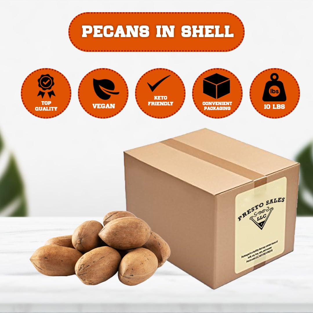 Presto Sales Llc Pecans, Flavorful In Shell, New Crop Unshelled Fresh, Easy To  , Healthy Snack, Dietetic, Vegan, And Calcium | Perfect For Vegans, Weight Control Diets | 10 Lbs. (160 Oz.)