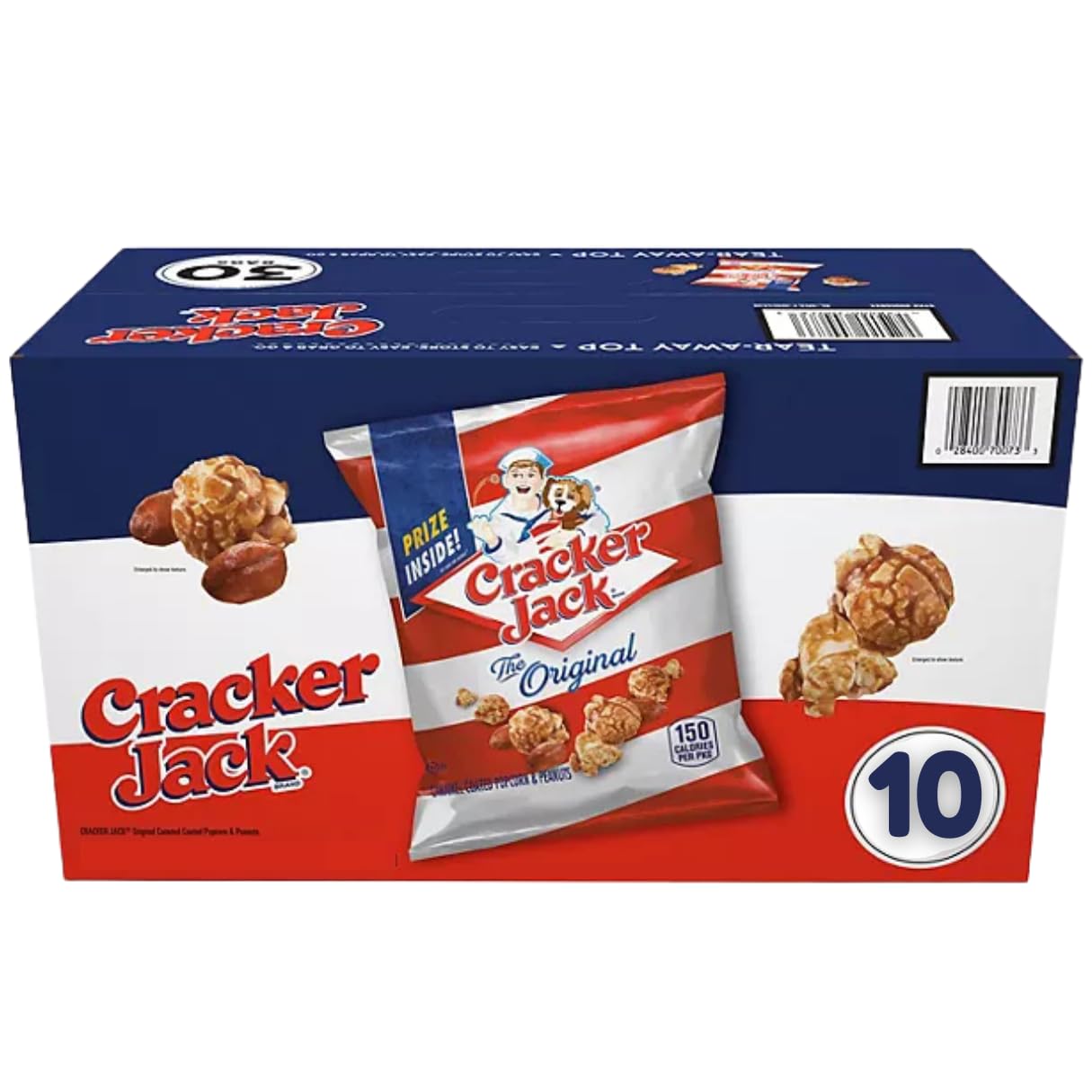 Lyfno Cracker Jack Caramel Coated Popcorn and Peanuts, 1.25 Oz., 10 Pack
