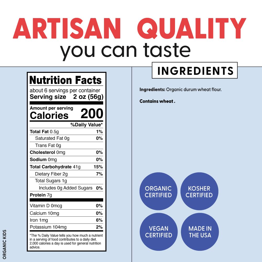 Pastabilities Organic Pasta for Kids - Dinosaur Pasta - Fun Shapes Bite-size, Family Size - Serves 4 Non-GMO Natural Wheat Pasta