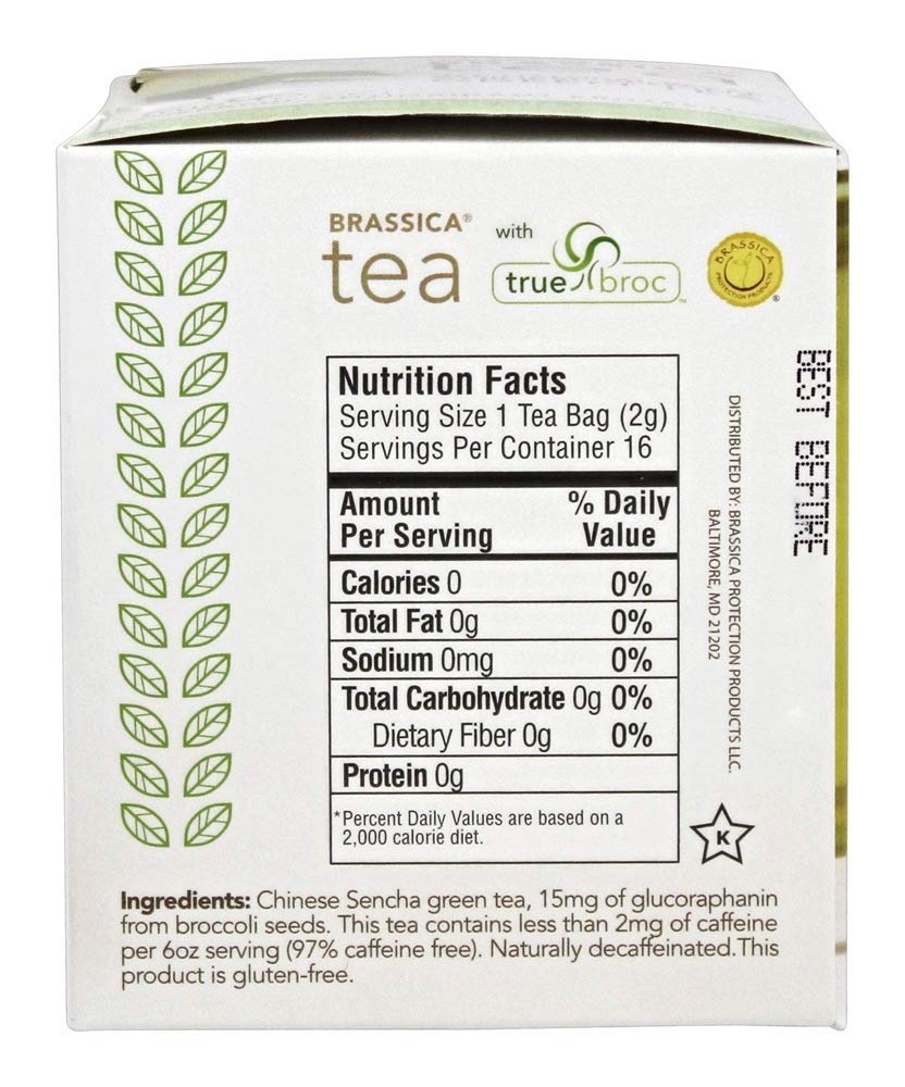 Brassica Tea Decaf Sencha Green Tea with TrueBroc, 16 Tea Bags, 16 Count