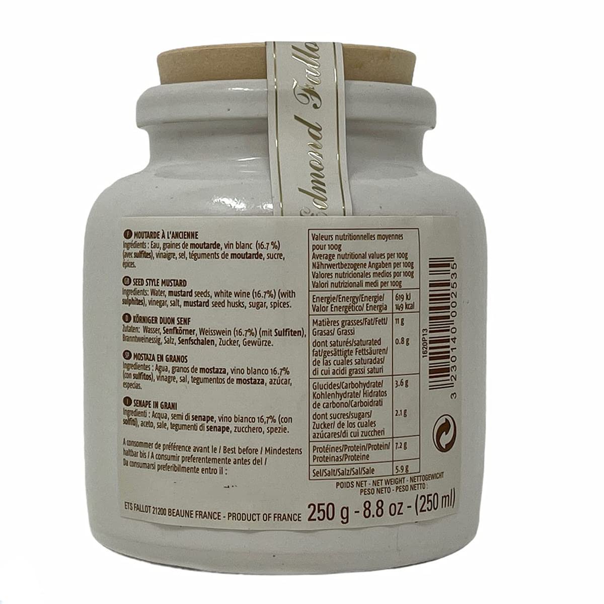 Edmond Fallot Old Fashion Grain Mustard Stone Jar - 8.8 Ounces