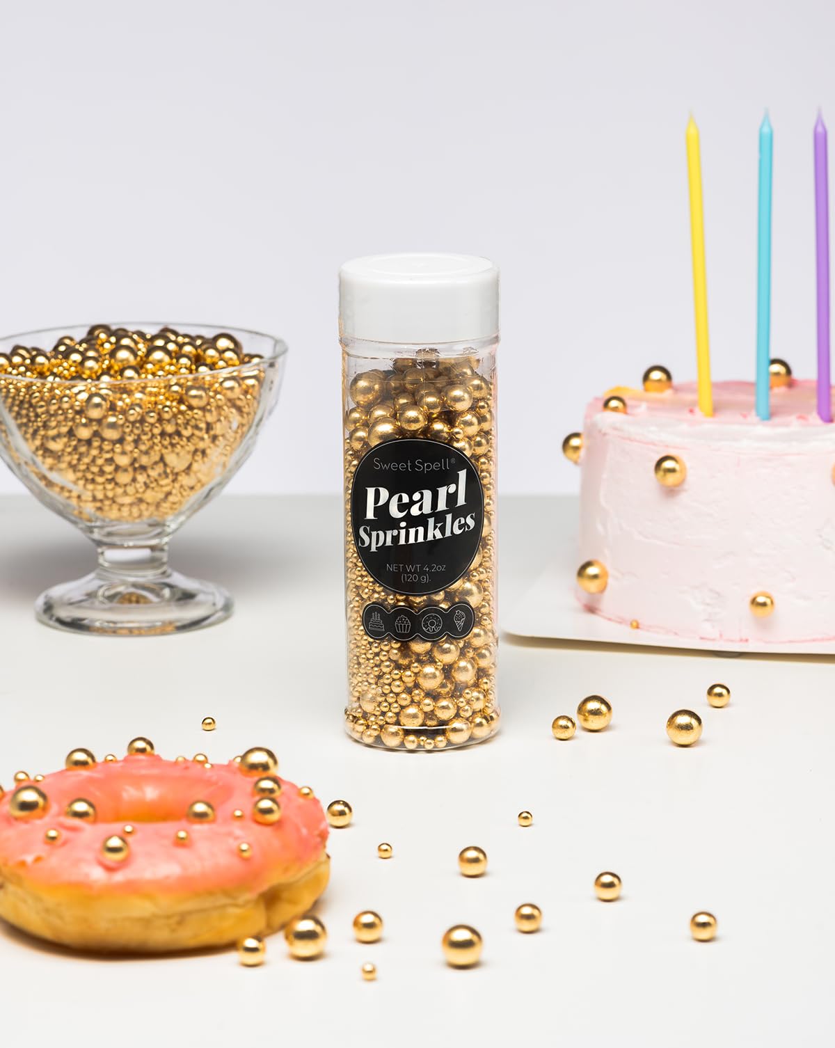 Sweet Spell Gold Pearl Sprinkles For Cake Decorating (120G/ 4.2Oz) - Sugar Candy Ball Pearls For Cupcakes, Ice Cream Toppers, An