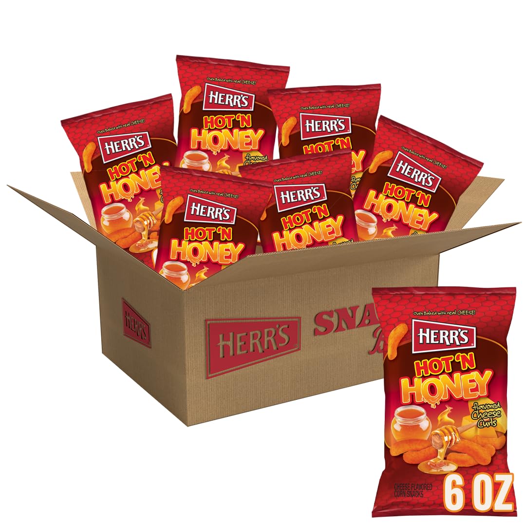 HERRS Hot & Honey Cheese Curls, Spicy & Sweet Snack, 6 Ounce (Pack of 6 Bags)