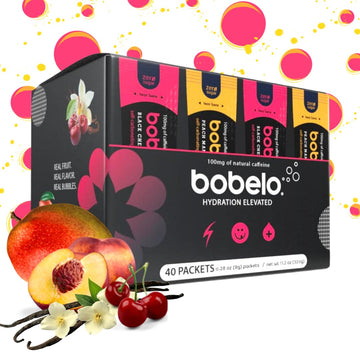 Bobelo Natural Energy Drink Powder, Sugar Free, 100mg Caffeine, Electrolyte Mix, 40 Count, Variety Pack