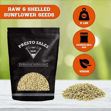 Presto Sales Raw Shelled Sunflower Seeds, Crunchy Superfood, 5 LB Resealable Pouch