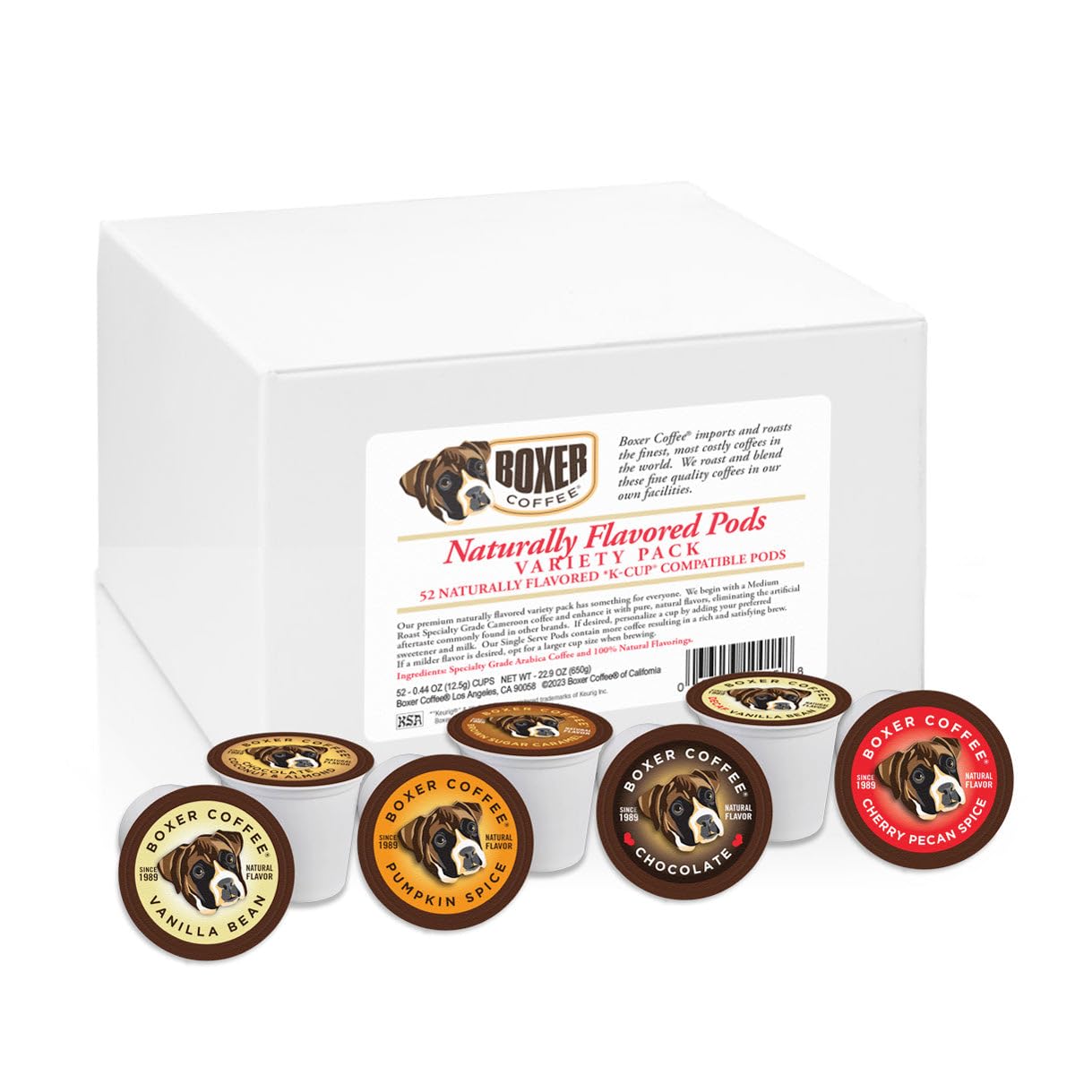 Boxer Coffee 52 Count All Natural Flavored Variety Pack Single-Serve Cups Pods Specialty Grade Gourmet Artisan Coffee, Keurig K-