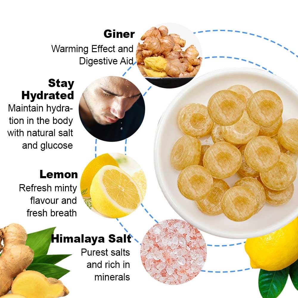 Ginger And Lemon Candy: Made From Natural Himalaya Salt (15G X 12 Packs) Halal Sports Candy