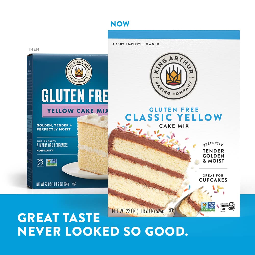 King Arthur, Gluten-Free Yellow Cake Mix, Gluten-Free, Non-GMO Project Verified, Certified Kosher, Non-Dairy, 22 Ounces (Pack of