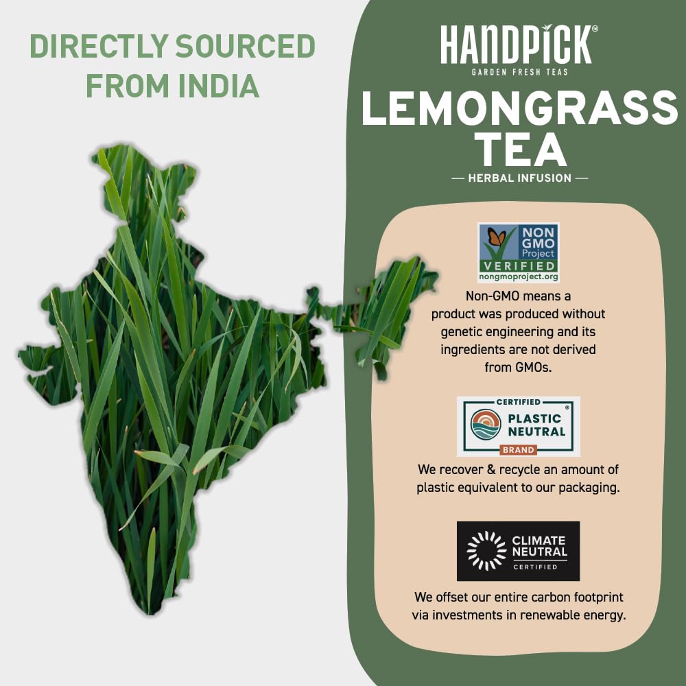 HANDPICK Lemongrass Herbal Tea Bags - Non-GMO, Caffeine-Free, 100 Count