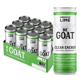 BeGOAT Hibiscus Lime Energy Drink, 200 Mg Caffeine, Vegan, Gluten-Free, 12 Fl OZ, Pack of 12, Non-GMO, 35 Calories