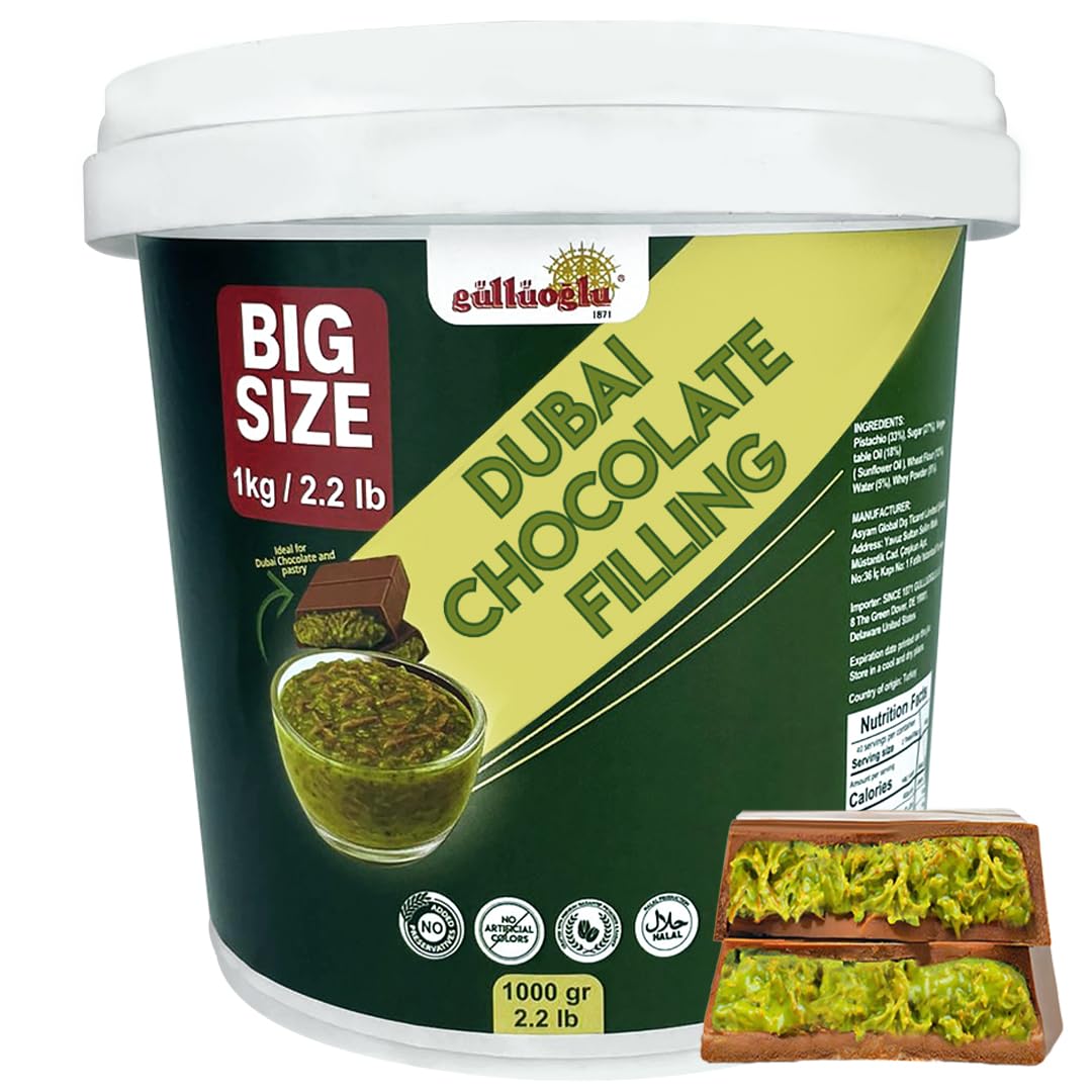 Gulluoglu Dubai Chocolate Filling 2.2 Lb / 1 Kg Pistachio Cream With Crispy Kadayif | Middle Eastern Gourmet Dessert Best Ingredient For Dubai Chocolate | Rich  Crunchy & Decadent Treat (2.2 Lb / 1 Kg)