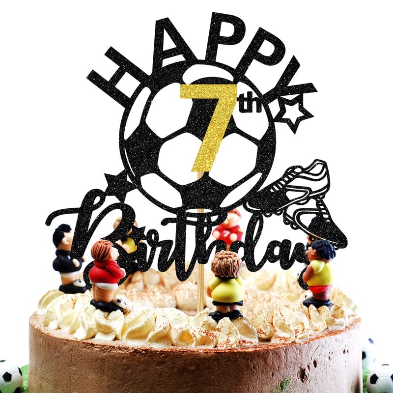 Soccer Happy 7Th Birthday Cake Topper, Soccer Players Toys/Football Soccer Theme Party Cake Decorations, 7 Years Old Birthday Ca