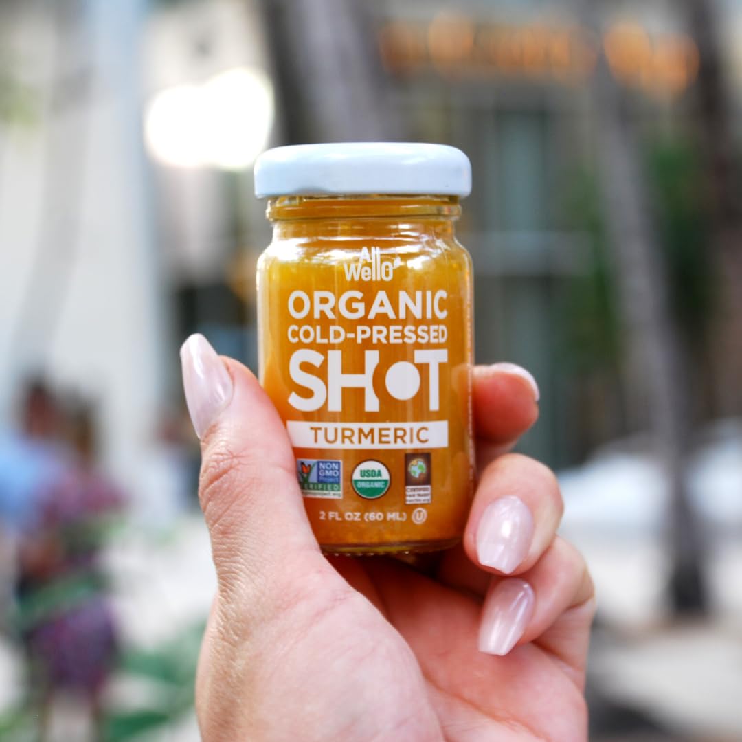 ALLWELLO Organic Turmeric Shot - Certified Organic, Non-GMO, 2 Fl Oz Each (6 Pack, 12 Fl Oz Total)