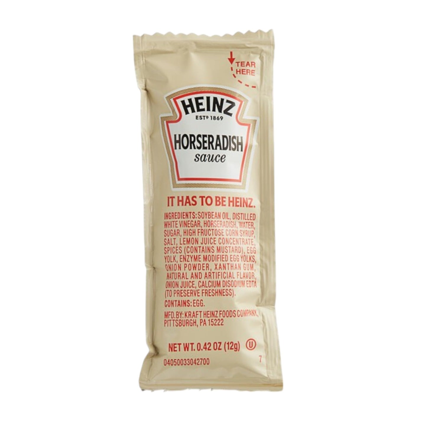 Horseradish Packets Condiment, Single Serve Packets, Heinz 12 Gram, 25 Pcs.