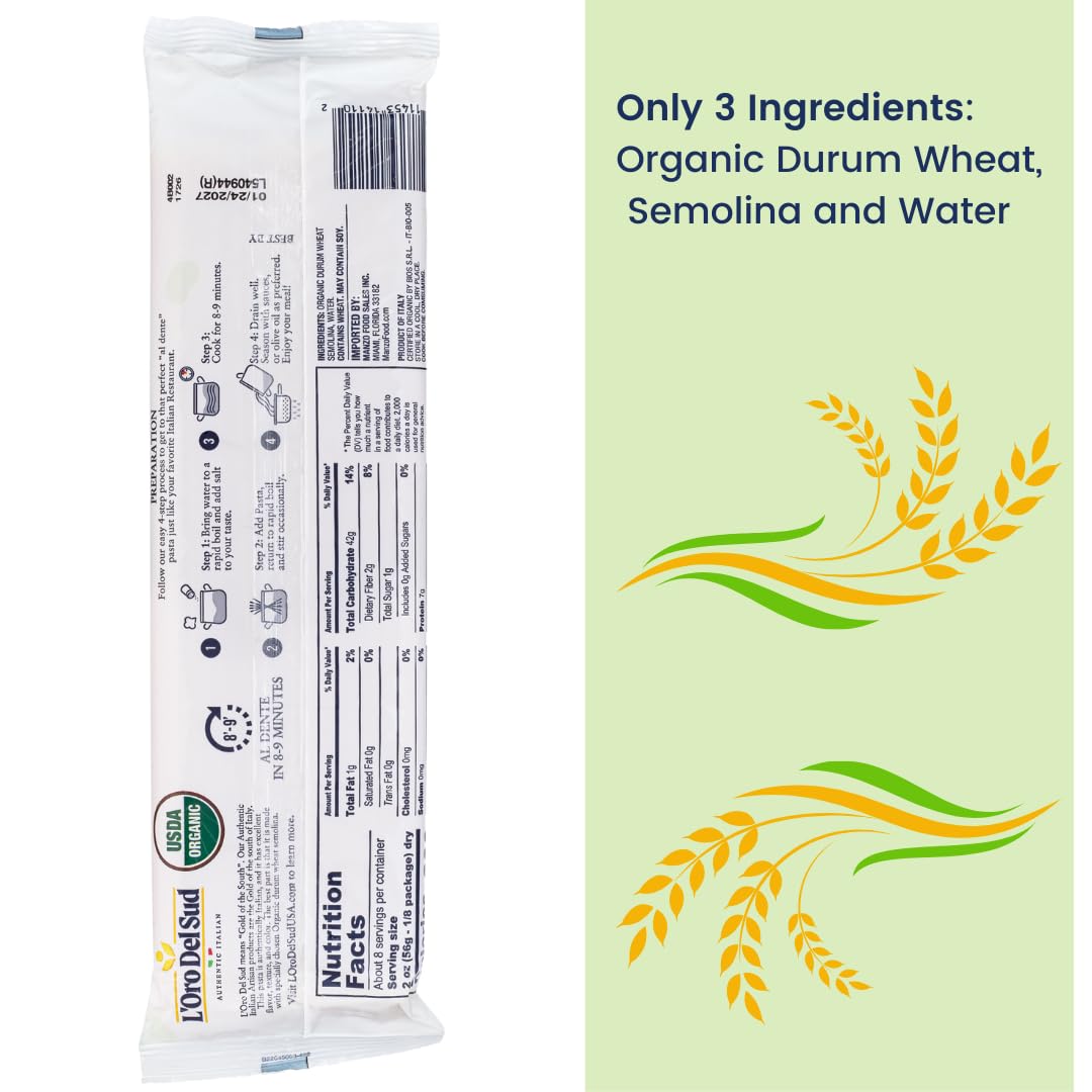 Organic Spaghetti, 100% Durum Wheat, Italian Pasta, Premium Quality Product Of Italy (10 Pack X 16 Oz) Non Gmo, Vegan, Kosher Ce