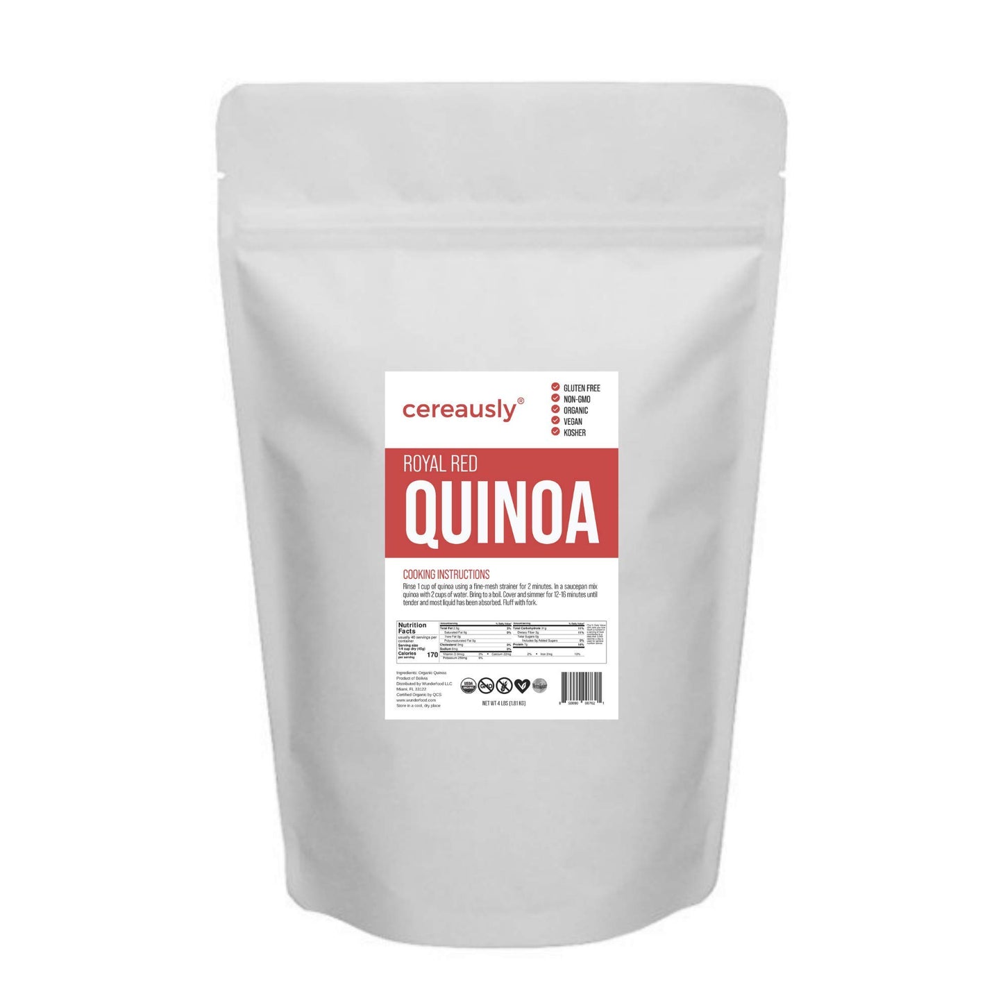 Cereausly Organic Red Quinoa, Vegan, Gluten-Free, Non-GMO, 4 lb Bulk Pack