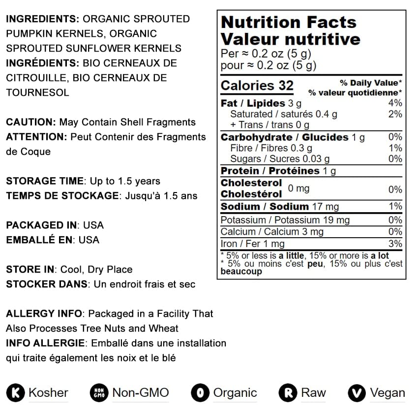 Food to Live Organic Sprouted Seeds Mix, 1 Pound - Raw & Non-GMO Snack Mix Contains Sprouted Pumpkin and Sunflower Seeds, Vegan