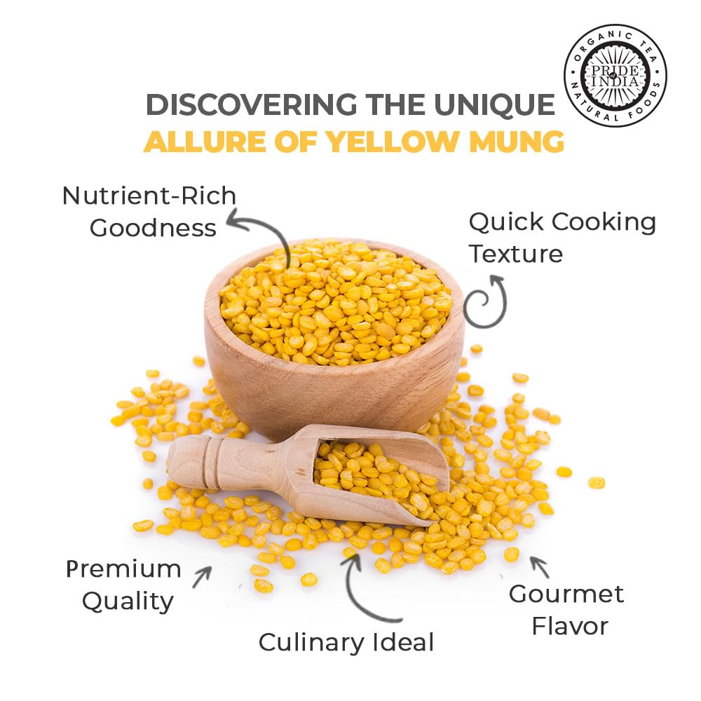 Pride Of India - Indian Split Yellow Mung Lentils - Protein & Fiber Rich Moong Dal, 1.5 Pound Jar