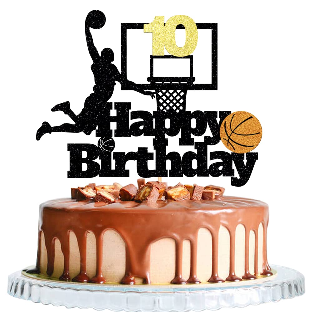 Basketball Happy 10Th Birthday Cake Topper-Basketball Themed Birthday Party Cake Decoration-10 Years Birthday Party Supplies (10
