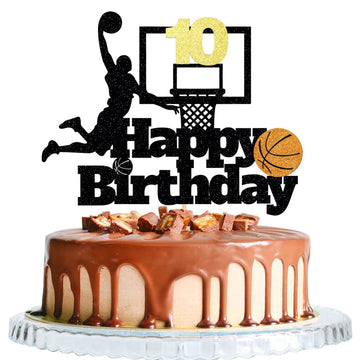 Basketball Happy 10Th Birthday Cake Topper-Basketball Themed Birthday Party Cake Decoration-10 Years Birthday Party Supplies (10