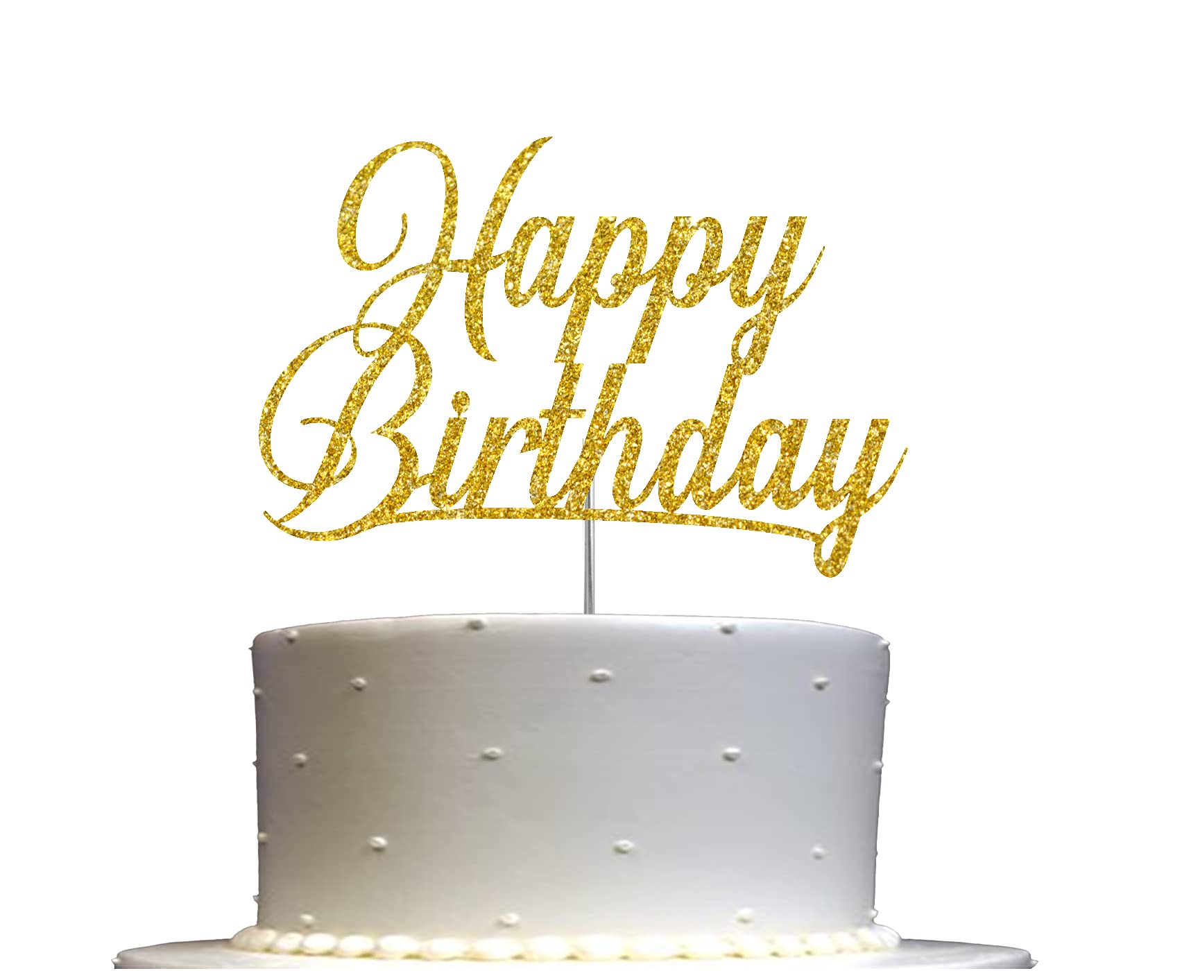 RokAPary Happy Birthday Glitter Cake Topper, Acrylic, Double-Sided, Gold
